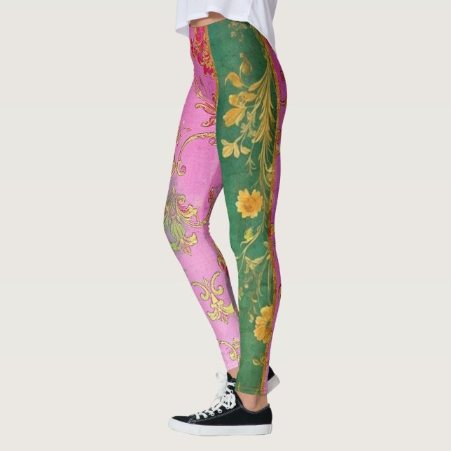 Wild Pink Grunge Damask - Leggings (Left)