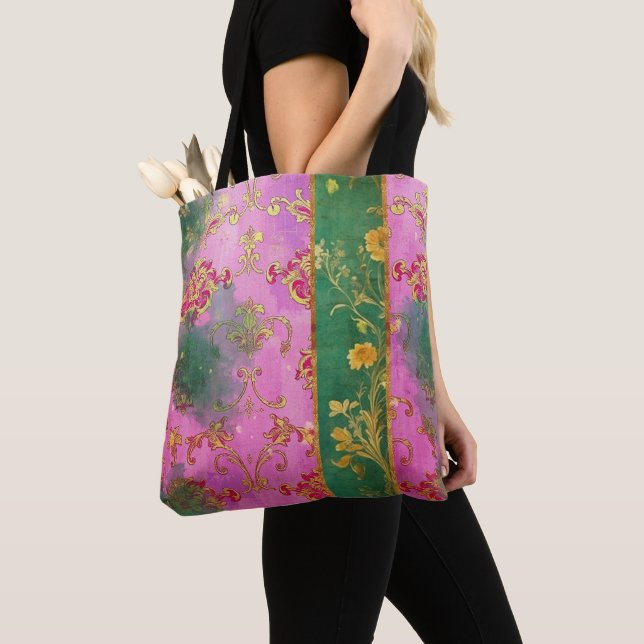 Wild Pink Grunge Damask - Tote Bag (Close Up)