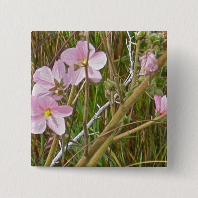 Wild Pink Hibiscus in Salt Marsh Items 2 Inch Square Button (Front)