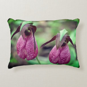 Wild Pink Lady Slipper Orchid Flower Pair 2   Accent Pillow