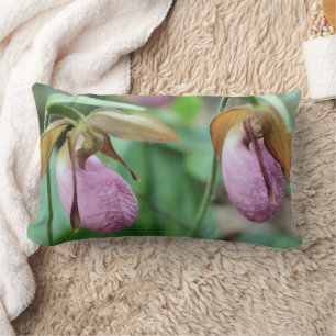 Wild Pink Lady Slipper Orchid Pair  Lumbar Pillow