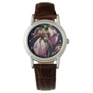 Wild Pink Lady Slipper Orchid Pair Personalized  Watch