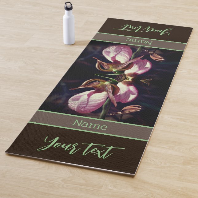 Wild Pink Lady Slipper Orchid Pair Personalized Yoga Mat (In Situ)