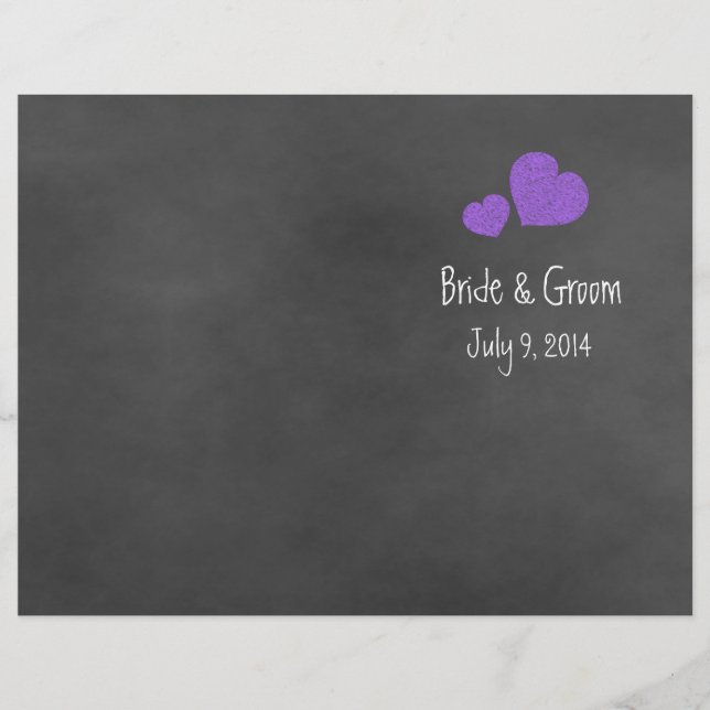 Wild Pink Purple Chalkboard Folded Wedding Program (Front)