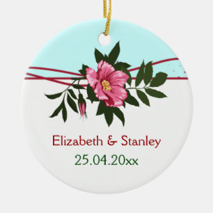 Wild pink rose floral wedding keepsake ornament