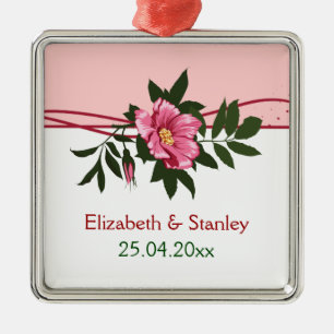 Wild pink rose floral wedding keepsake ornament