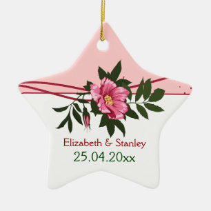 Wild pink rose floral wedding keepsake ornament