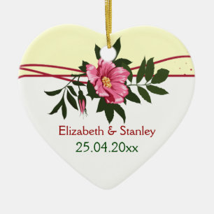 Wild pink rose floral wedding keepsake ornament