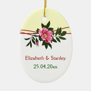 Wild pink rose floral wedding keepsake ornament