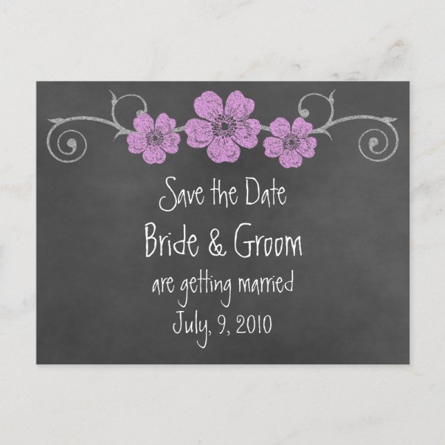 Wild Pink Roses Chalkboard Save the Date Postcard (Front)