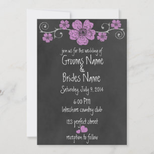 Wild Pink Roses Chalkboard Wedding Invitation