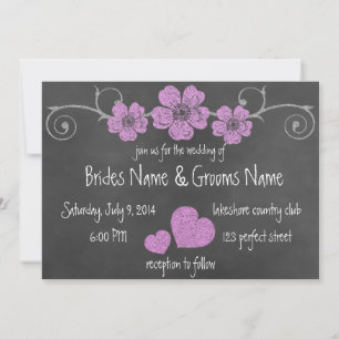 Wild Pink Roses Chalkboard Wedding Invitation