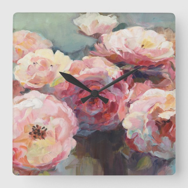 Wild Pink Roses Square Wall Clock (Front)