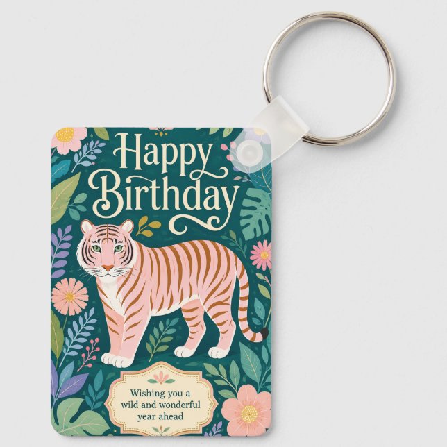 Wild Pink Tiger Birthday Adventure Keychain (Back)