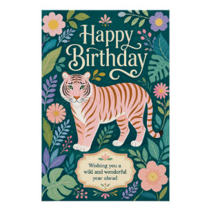 Wild Pink Tiger Birthday Adventure Poster