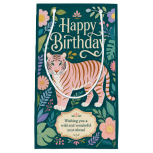 Wild Pink Tiger Birthday Adventure Small Gift Bag