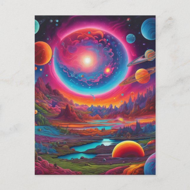 Wild planets psychedelic art postcard (Front)