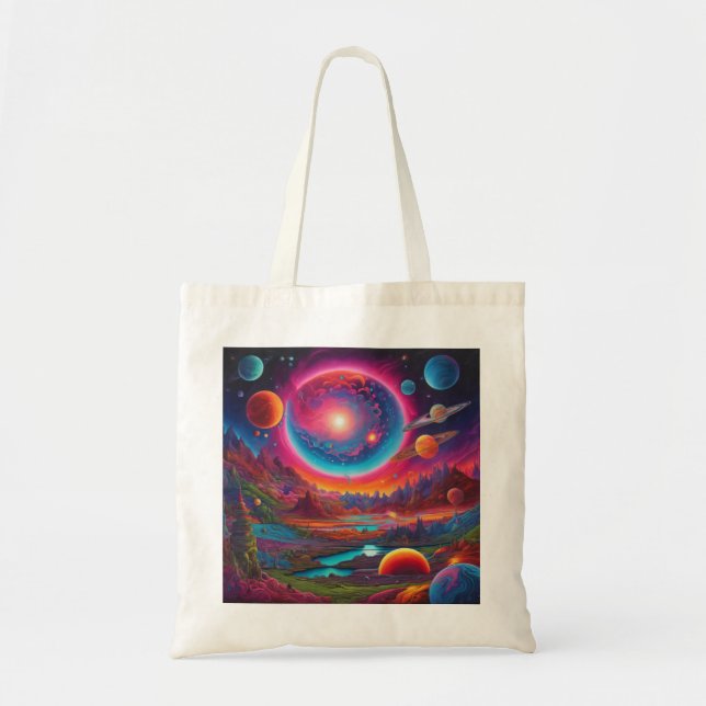 Wild planets psychedelic art tote bag (Front)