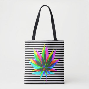 Wild Plant Leafs - neon coloured & black stripes Tote Bag