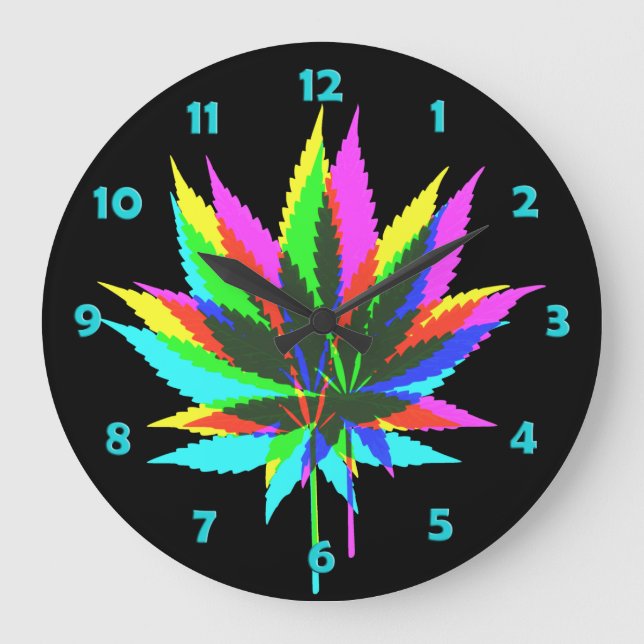 Wild Plant Leafs - neon coloured + your ideas Large Clock (Front)
