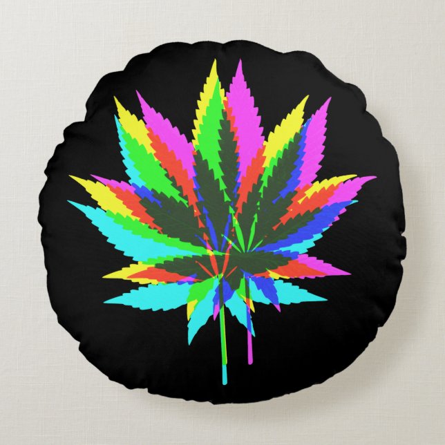 Wild Plant Leafs - neon coloured + your ideas Round Pillow (Front)