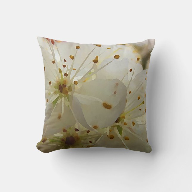 Wild Plum Blossoms Impressionist Art and Your Name Throw Pillow (Front)