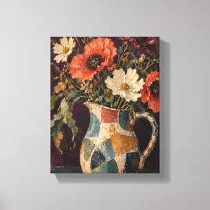 Wild Poppies in a Patchwork Jug Floral Still Life Canvas Print