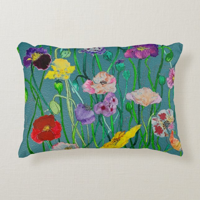 Wild Poppies on a soft green background  Accent Pillow (Front)