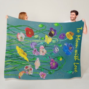 Wild Poppies on a soft green background  Fleece Blanket