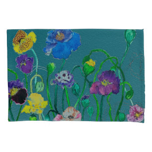 Wild Poppies on a soft green background Pillowcase