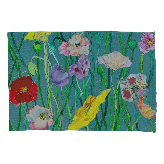 Wild Poppies on a soft green background Pillowcase (Front)
