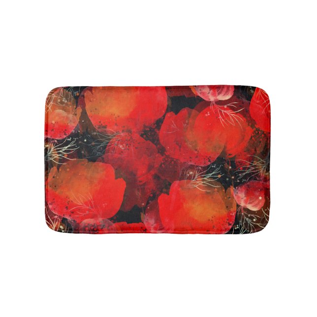 Wild Poppies Watercolor Digital Drawing Bath Mat (Front)