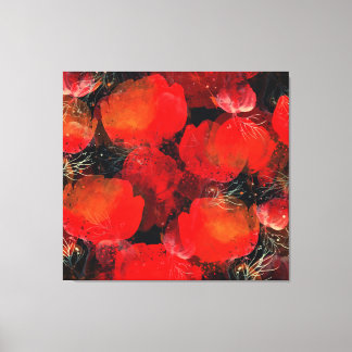 Wild Poppies Watercolor Digital Drawing Canvas Print