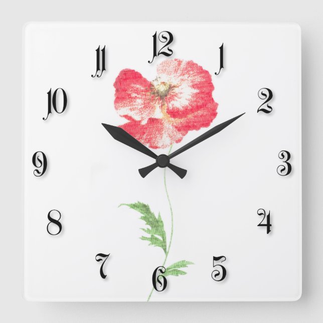 Wild poppy flower square wall clock (Front)