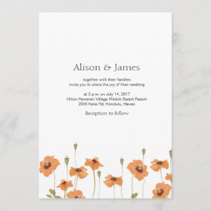 Wild poppy flower wedding invitation