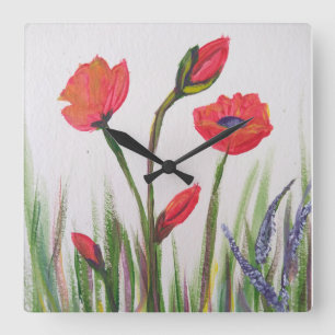 Wild poppy square wall clock
