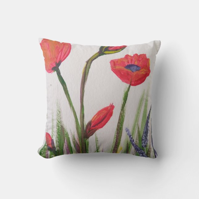 Wild poppy throw pillow (Front)