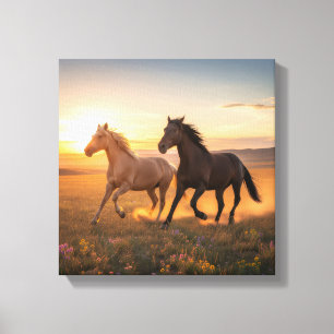 Wild Prairie Run – Horses at Sunset Wall Art