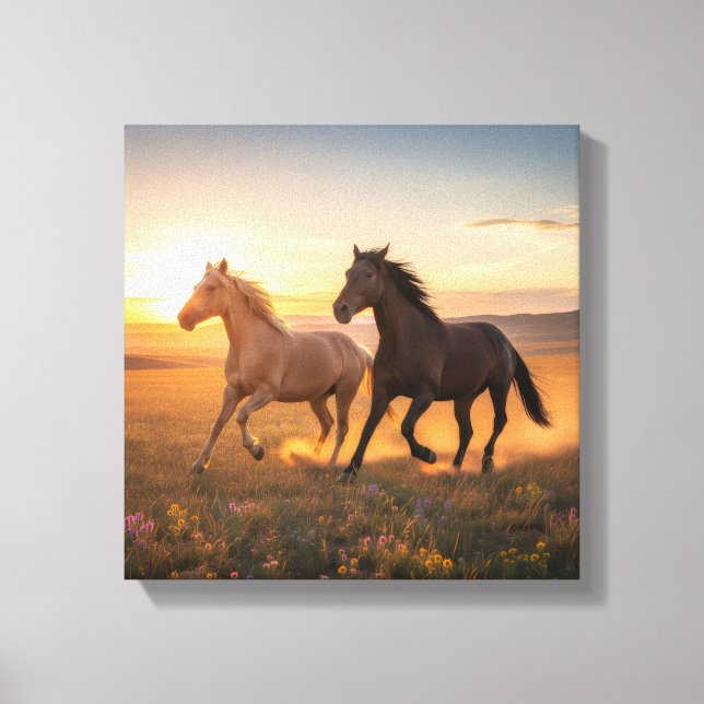 Wild Prairie Run – Horses at Sunset Wall Art (Front)