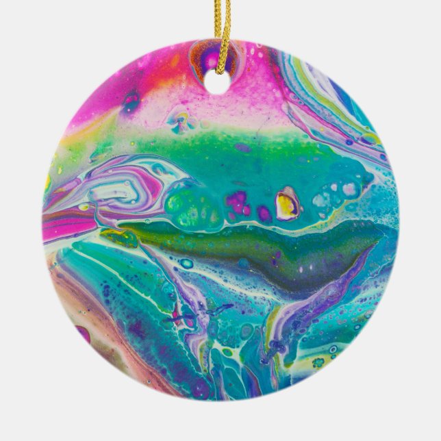 Wild Psychedelic Acrylic Pour Art Ceramic Ornament (Front)