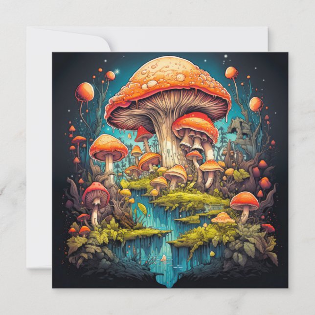 Wild Psychedelic Mushroom Forest Art Card (Front)