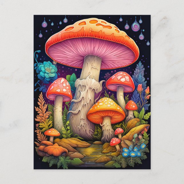 Wild Psychedelic Mushrooms After Midnight Postcard (Front)