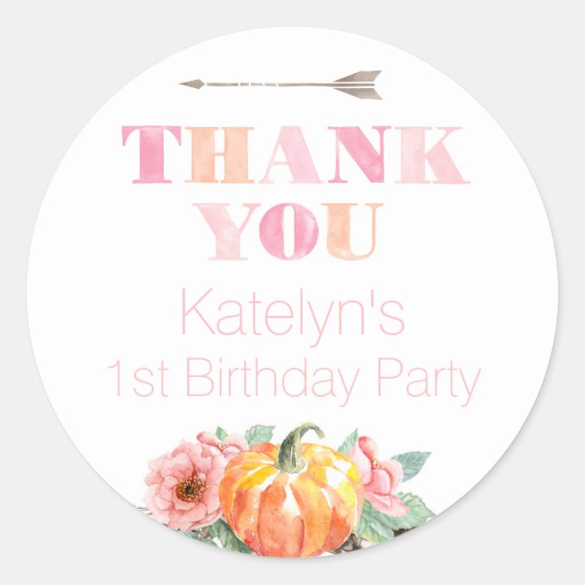 Wild Pumpkin Fall Birthday Party Thank You Favour Classic Round Sticker (Front)