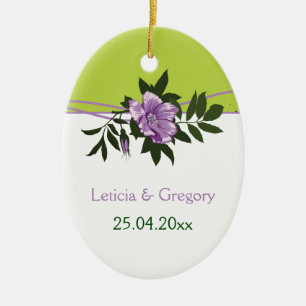 Wild purpl rose floral wedding green keepsake ceramic ornament