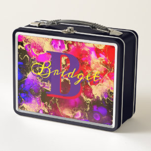 Wild Purple and Fuscia Alcohol Ink Metal Lunch Box