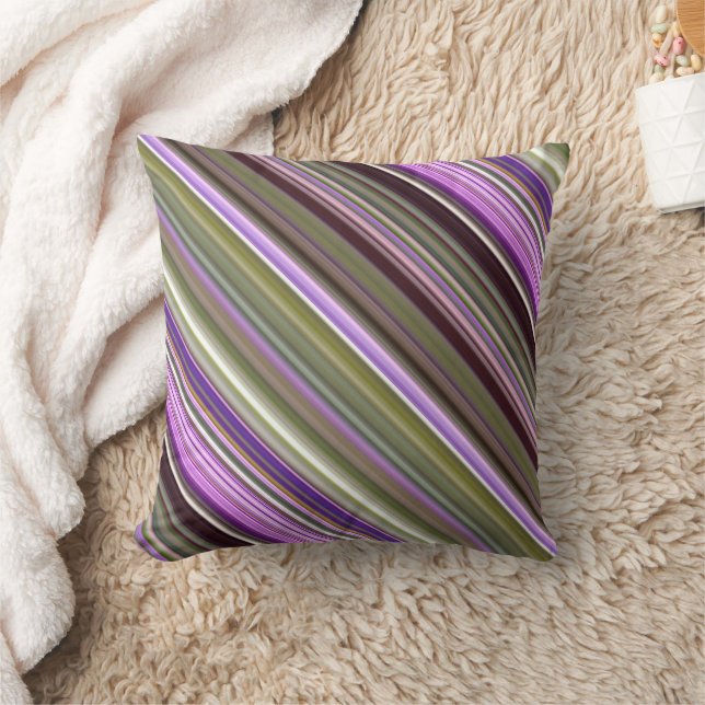 Wild Purple Asters Purple and Green Stripe Throw Pillow (Blanket)
