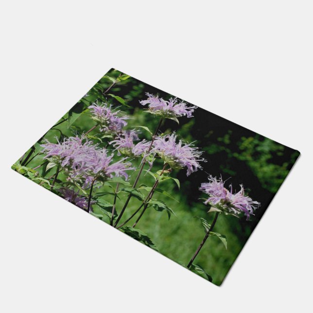 Wild Purple Bee Balm Flower Doormat (Angled)