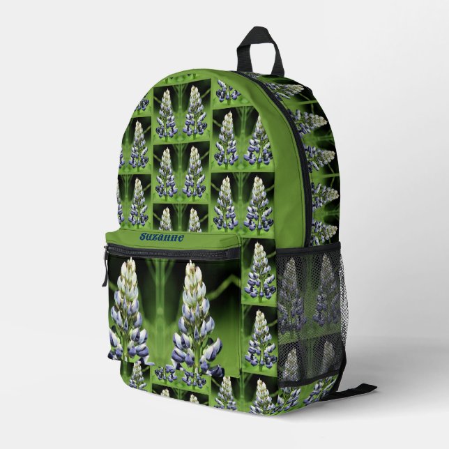 Wild Purple Lupine Flower Mirror Personalized Printed Backpack (Back Corner Right)