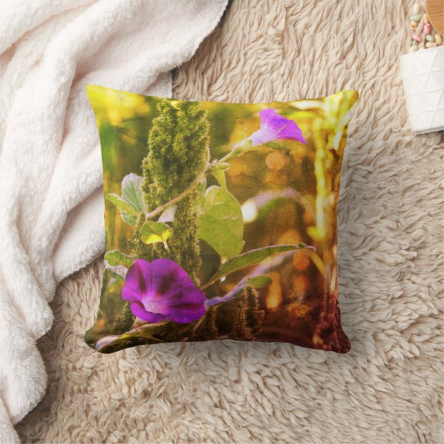 Wild Purple Morning Glory Flowers Abstract  Throw Pillow (Blanket)