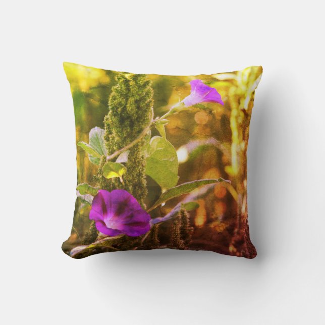 Wild Purple Morning Glory Flowers Abstract  Throw Pillow (Front)
